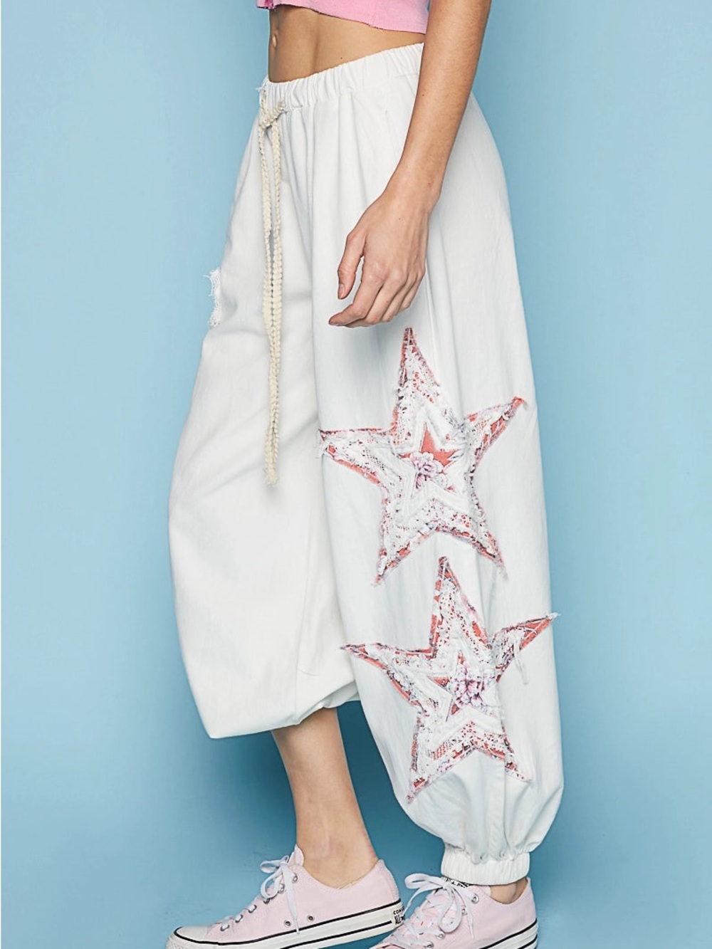 POL Cream Drawstring Waist Casual Joggers